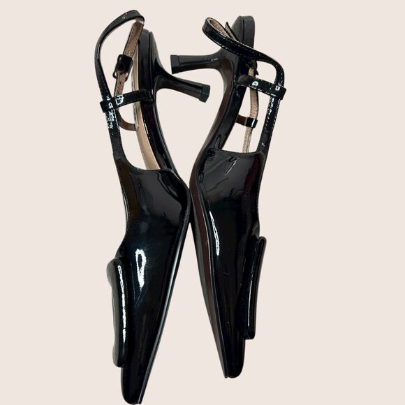 🖤 BIBI LOU ROBIN KITTEN HEELS BLACK PATENT LEATHER BUCKLE ANTHRO EU37 US7 NWT - Picture 6 of 8